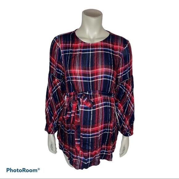 Motherhood Maternity Red Blue Silver Plaid Shirt - Picture 2 of 6